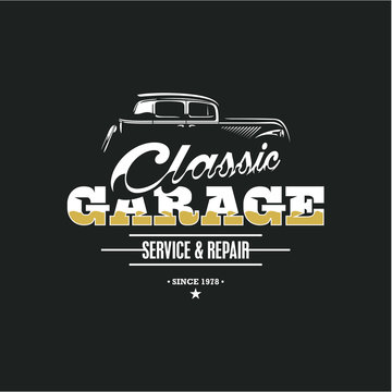 Classic Car Garage, car service, vintage car label