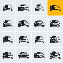 car icons, graphic vector car silhouettes, car front view, car logo design - obrazy, fototapety, plakaty