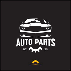 car parts icon, auto parts label, sports car silhouette logo design