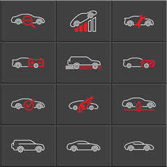 Car service icons set, vector linear icons