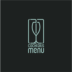 cocktail glass icon, cocktail menu line style cover design