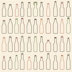 Beer bottles vector collection, different vector forms, line bottles icons