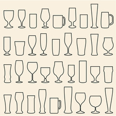 beer glasses isolated icons set. Wine glass. Cups. Mugs.