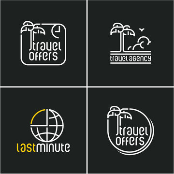 travel icons, palm tree line vector icon, travel offers, travel agency logo, last minute
