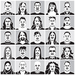 People icons, group of different people, faces