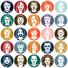 People icons, group of different people, faces