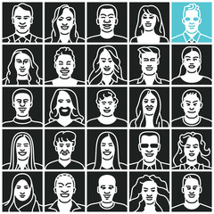 People icons, group of different people, faces