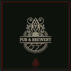 beer label, flat style beer logo, pub and brewery emblem