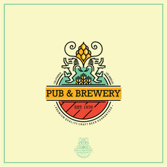 beer label, flat style beer logo, pub and brewery emblem