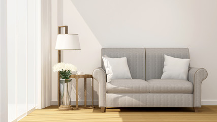 Living room and balcony on sunshine day for artwork room for rent or residence - Interior Design - 3D Rendering