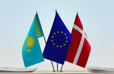 Flags of Kazakhstan European Union and Denmark