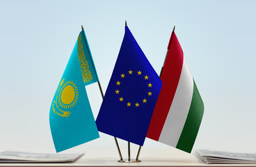 Flags of Kazakhstan European Union and Hungary