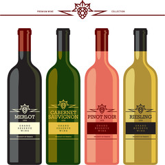 wine bottles and labels set