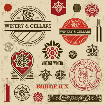 Wine labels, stamps and logos set, grape sign
