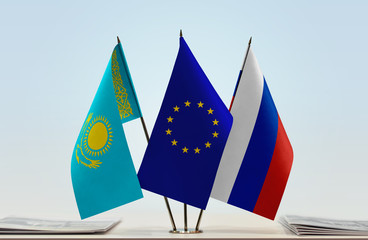 Flags of Kazakhstan European Union and Russia