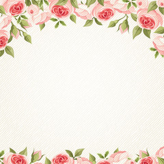 Vector greeting card with pink roses.