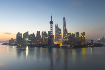 Shanghai cityscape at sunrise in the mornig