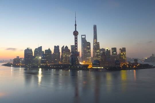 Shanghai cityscape at sunrise in the mornig