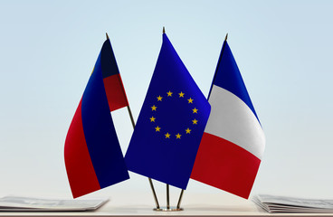 Flags of Liechtenstein European Union and France