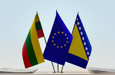 Flags of Lithuania European Union and Bosnia and Herzegovina