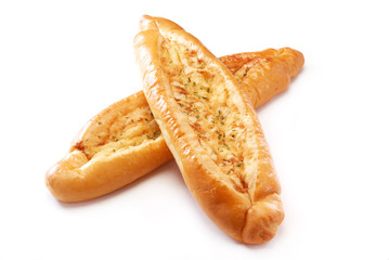 Garlic bread on the white background.         