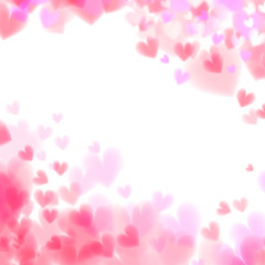 Pink hearts bokeh light Valentine's day background eps 10. Tender backdrop with gradually changing color hearts. Romantic colorful background. Transparent hearts backdrop.