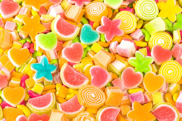 Various colorful sugar candy background, Multicolor sweet meat for party kids