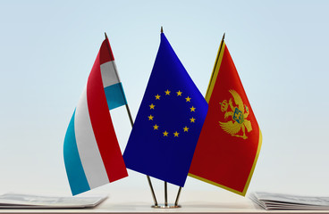 Flags of Luxembourg European Union and Montenegro