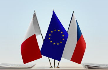 Fototapeta premium Flags of Malta European Union and Czech Republic