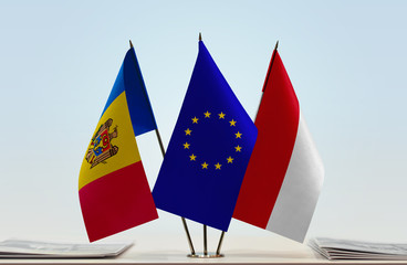 Flags of Moldova European Union and Monaco