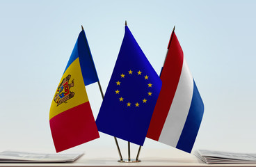 Flags of Moldova European Union and Netherlands