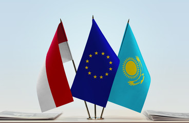Flags of Monaco European Union and Kazakhstan