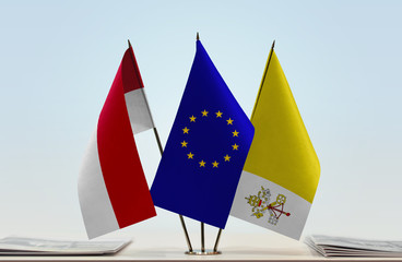 Flags of Monaco European Union and Vatican City