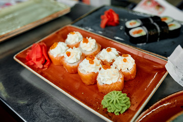 Sushi on the red plate