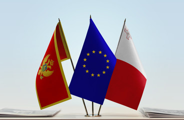 Flags of Montenegro European Union and Malta