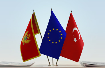 Flags of Montenegro European Union and Turkey