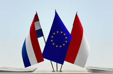 Flags of Netherlands European Union and Monaco