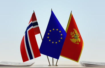 Flags of Norway European Union and Montenegro