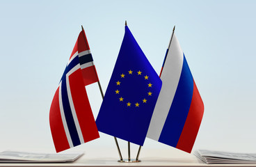 Flags of Norway European Union and Russia