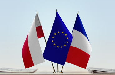 Flags of Poland European Union and France