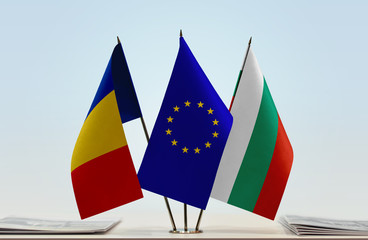 Flags of Romania European Union and Bulgaria