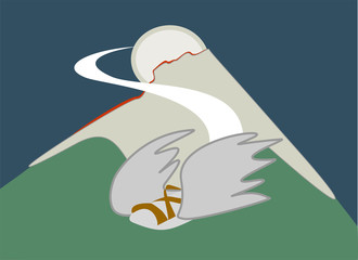 volcano and ejected bronze sandal