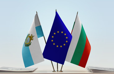 Flags of San Marino European Union and Bulgaria