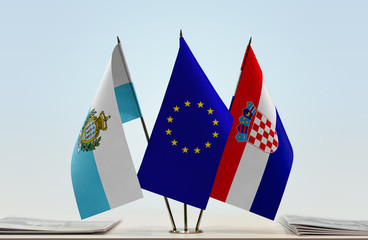 Flags of San Marino European Union and Croatia