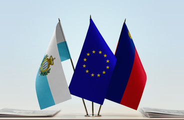 Flags of San Marino European Union and Liechtenstein