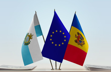 Flags of San Marino European Union and Moldova