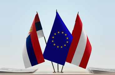 Flags of Serbia European Union and Austria