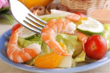 Shrimp salad -the shrimp on the fork