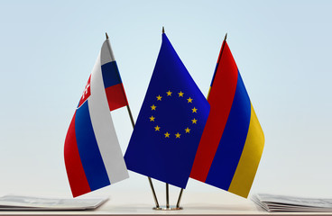 Flags of Slovakia European Union and Armenia