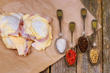 chicken drumsticks fresh vegetables on the wooden table, diner preparations